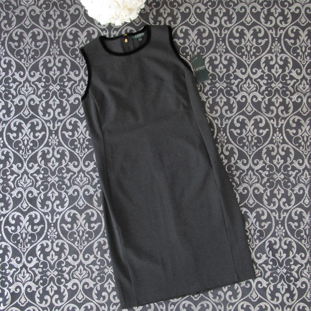NWT Ralph Lauren Gray Velvet Trim Ponte Midi Dress